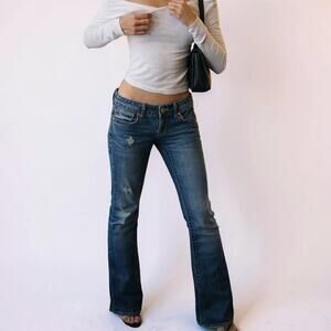 Y2K Amethyst Jeans Low Rise Bootcut Distressed Denim Size 3
